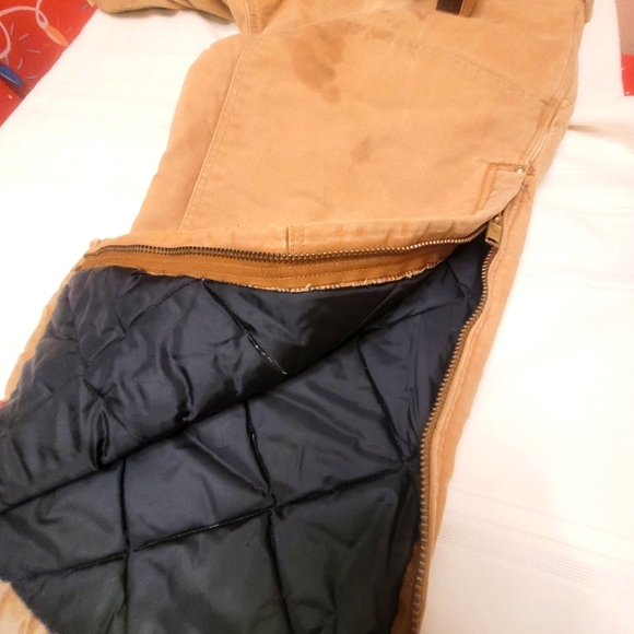 Carhartt Bib Overalls Men's 52x28 Brown Duck Quilt Lined Double Knee EUC Vintage - Picture 5 of 7